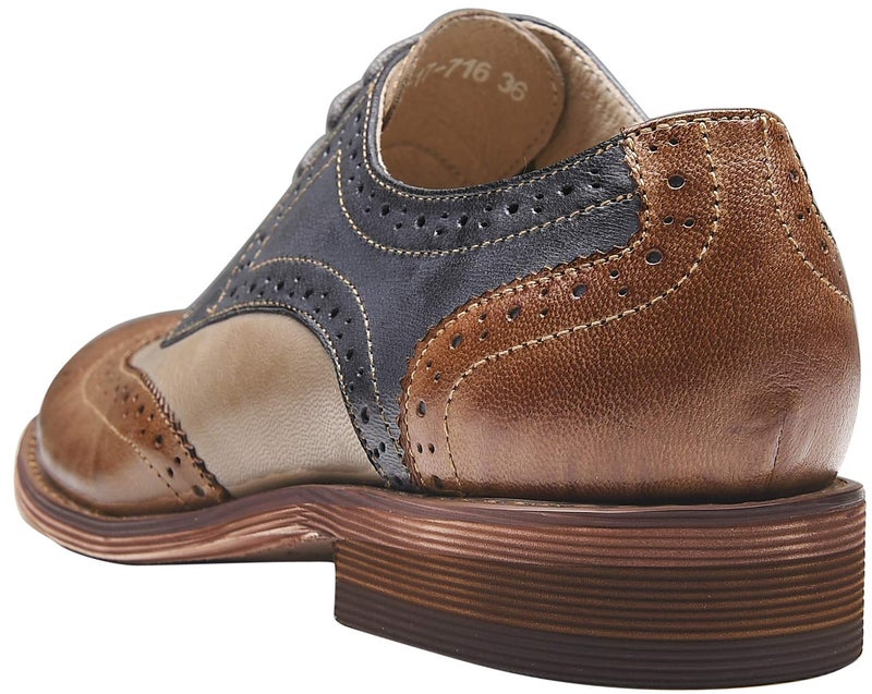 U-lite Brown Blue Perforated Brogue Wingtip Leather Flat Oxfords Vintage Oxford Shoes Women BB 6.5 - Image 2